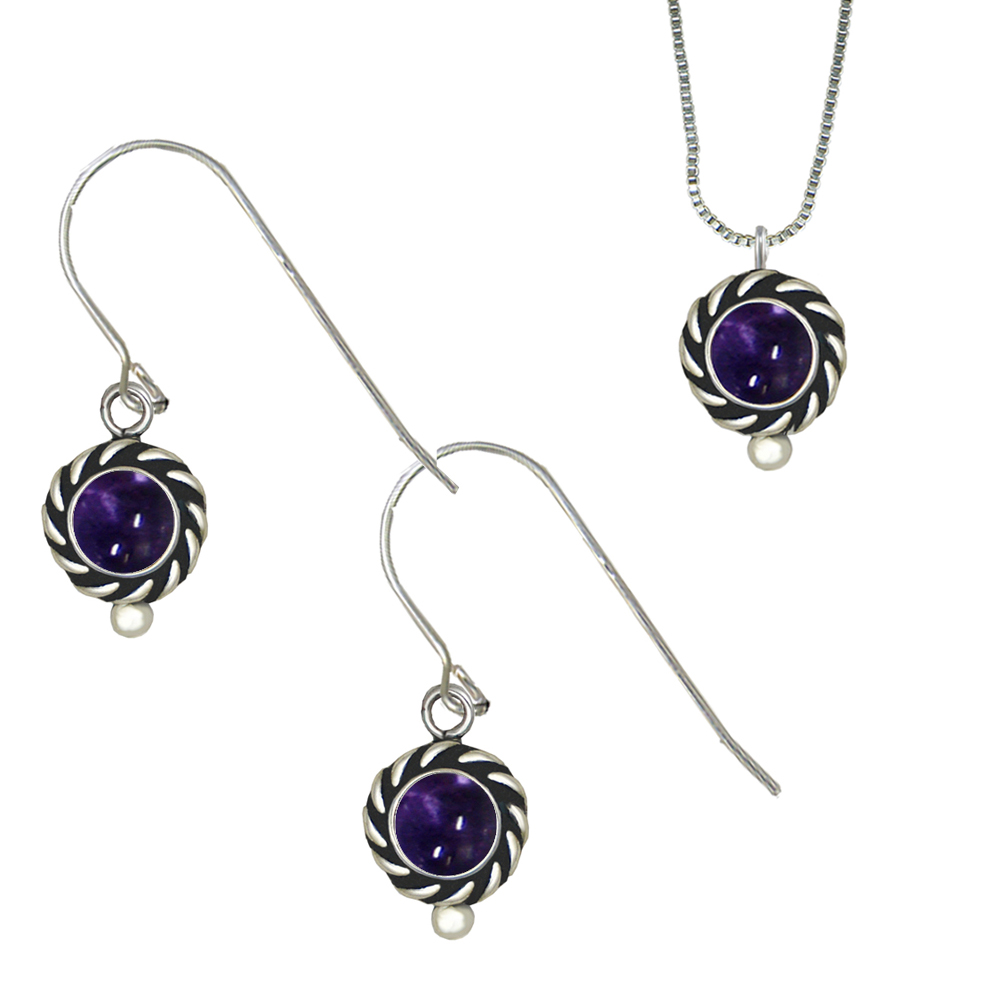 Sterling Silver Petite Necklace Earrings Set Iolite